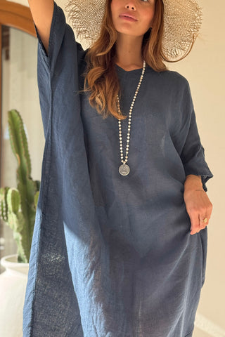 Cassana linen kaftan, navy