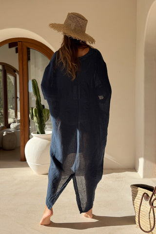 Cassana linen kaftan, navy