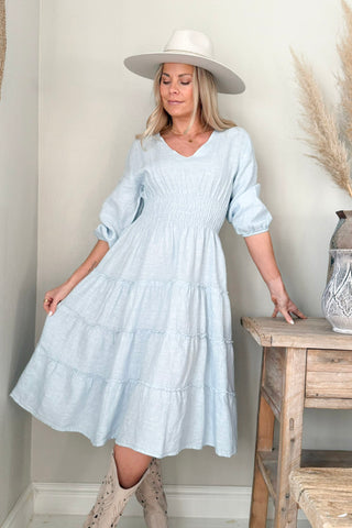 Celina linen dress, light blue
