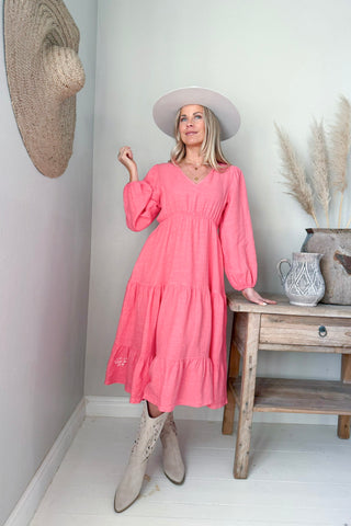 Charly linen dress, malibu pink