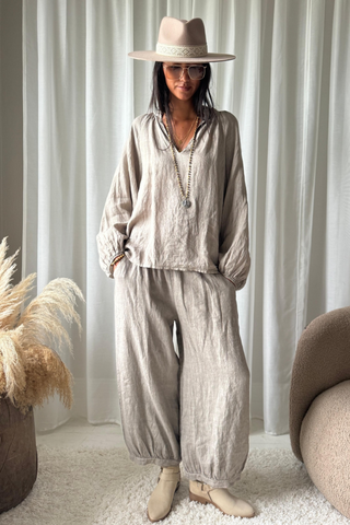 Chessie linen shirt, taupe