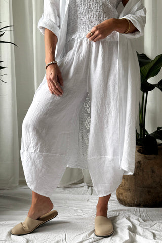 Cocoon linen pants, white