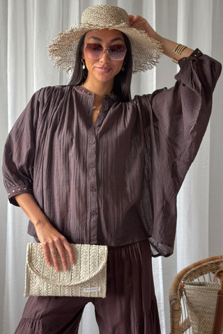 Cody cotton blouse, chocolate