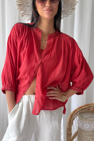 Cody cotton blouse, cranberry