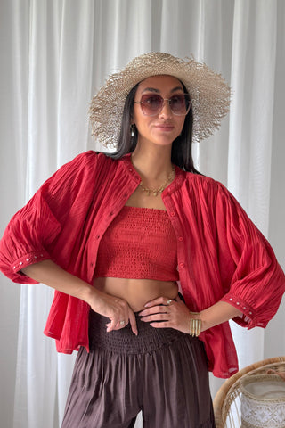 Cody cotton blouse, cranberry
