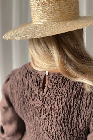 Cottage Romance linen dress, coffee