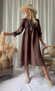 Cottage Romance linen dress, coffee