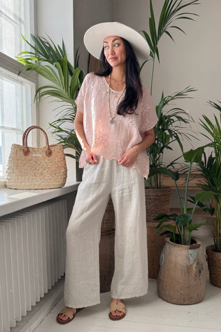 Delphie embroidered linen blouse, light pink