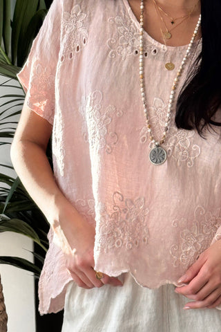 Delphie embroidered linen blouse, light pink