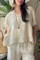 Delphie embroidered linen blouse, sand