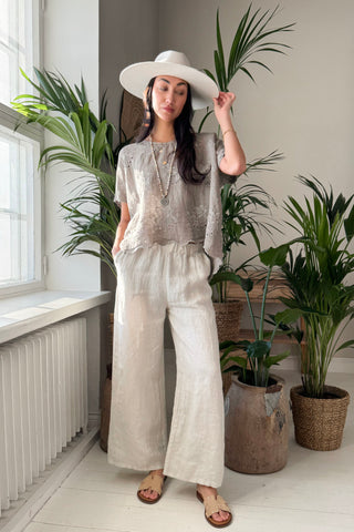 Delphie embroidered linen blouse, taupe