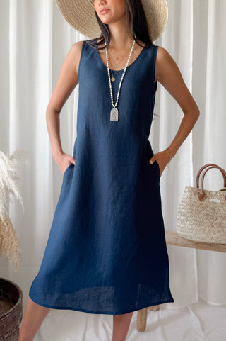 Diana linen dress, navy