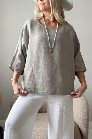 Edell linen top, taupe