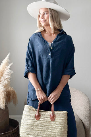 Ella linen shirt, navy