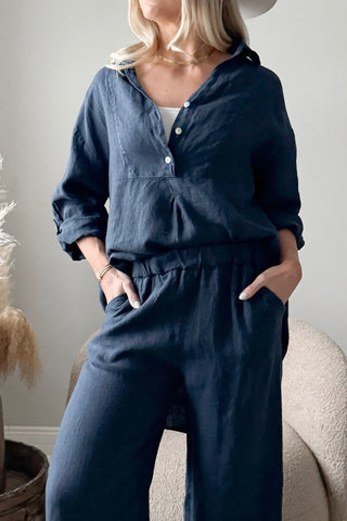 Ella linen shirt, navy