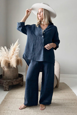 Ella linen shirt, navy