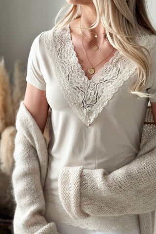 Bamboo Lace Elodie t-paita, beige
