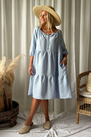 Emilia linen dress, oxford blue