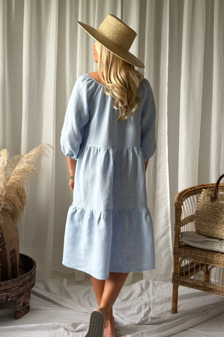 Emilia linen dress, oxford blue