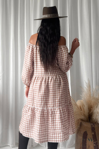 Emilia long pellavamekko, pepperosa check