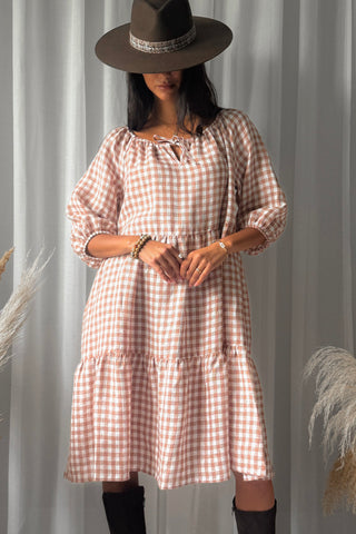 Emilia long pellavamekko, pepperosa check