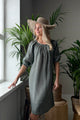 First Love linen dress, camo