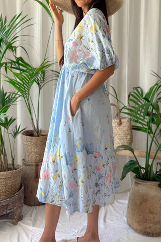 Floral Sun puuvillamekko, light blue