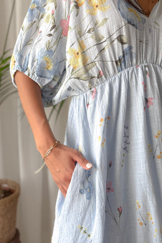Floral Sun puuvillamekko, light blue