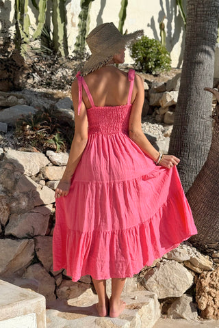 Florentino linen dress, malibu pink