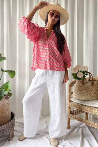 Gingham cotton blouse, red