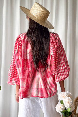 Gingham cotton blouse, red
