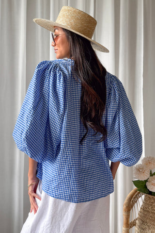 Gingham cotton blouse, blue