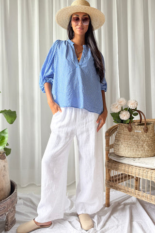 Gingham cotton blouse, blue