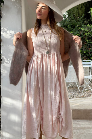 Hacienda pellavamekko, vaaleanpunainen