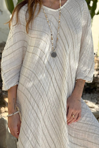 Hallie mesh linen kaftan, white-beige