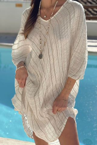 Hallie mesh linen kaftan, white-beige