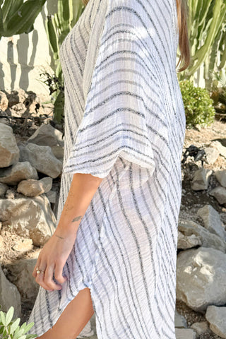 Hallie mesh linen kaftan, white-black