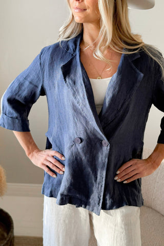 Haylee linen blazer, royal blue