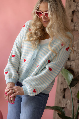 Hearts neuletakki, light blue-white
