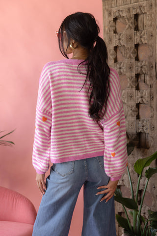 Hearts neuletakki, light pink-white