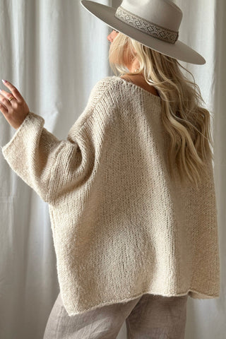 Indigo neule, luonnonvalkoinen