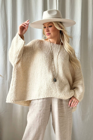 Indigo neule, luonnonvalkoinen