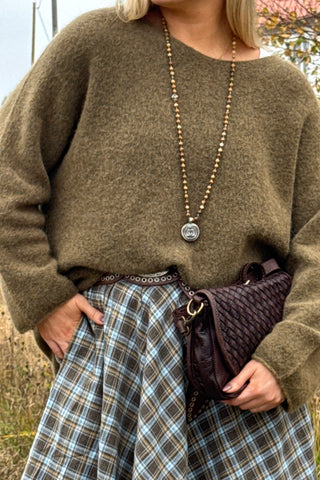 Irene alpakkasekoiteneule, olive green