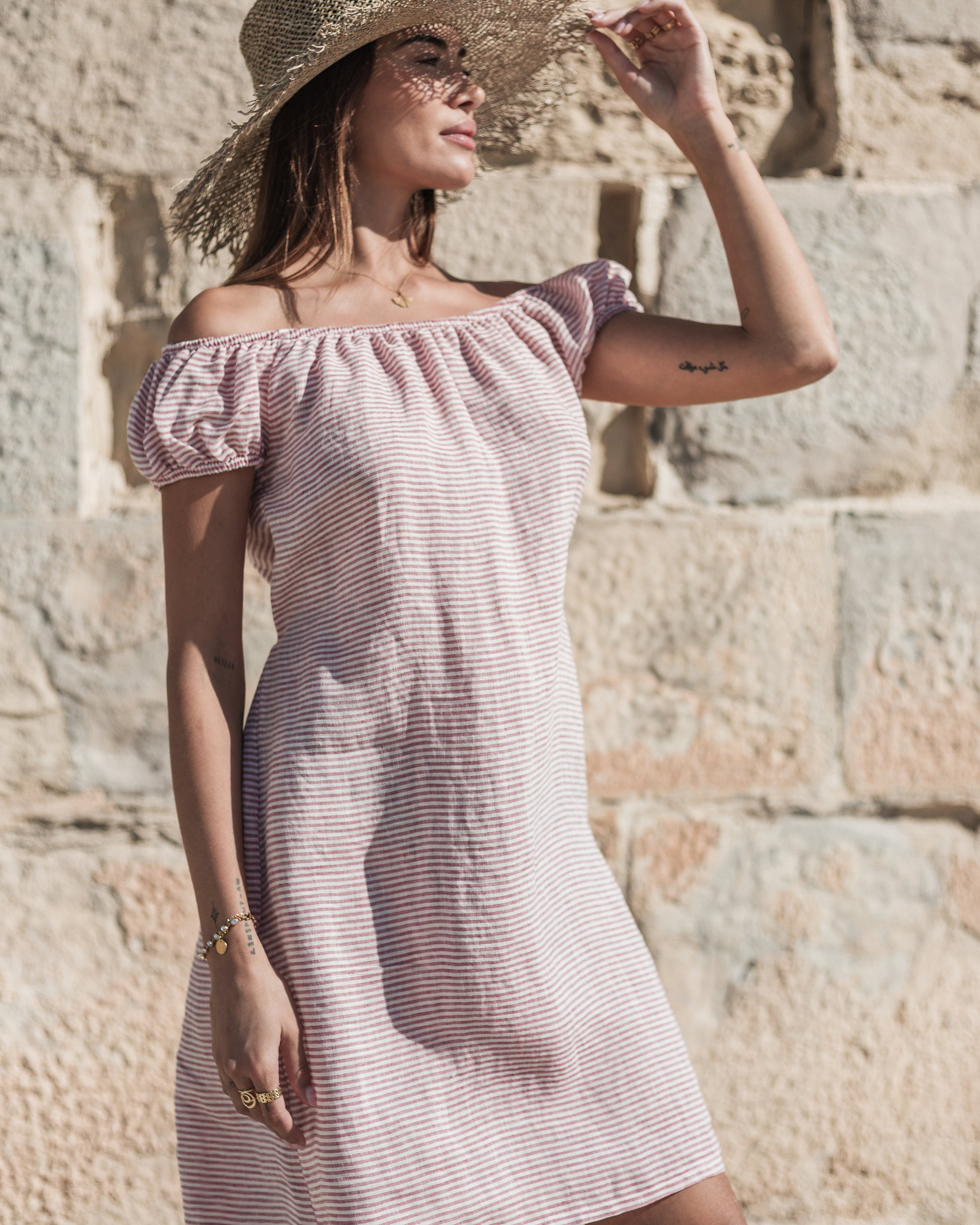 Isabel linen dress, pink stripe – BYPIAS