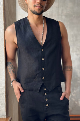Jess linen vest, black