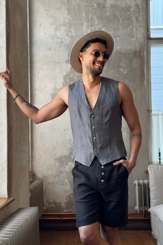 Jess linen vest, graphite