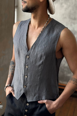 Jess linen vest, graphite