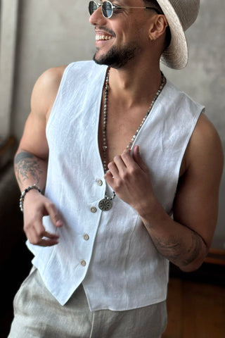 Jess linen vest, white