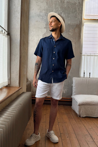 Johan linen shirt, navy