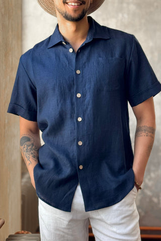 Johan linen shirt, navy